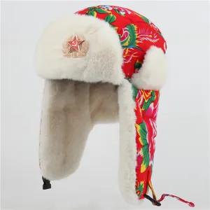 Unisex Winter Thermal Ushanka Hat Polyester Artificial Fur Ear Flap Bomber Hat Cold Weather Outdoor Hat