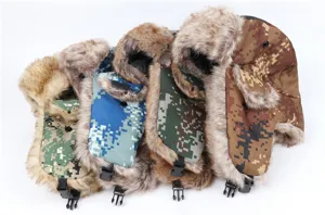 Winter camouflage Ushanka Bombermütze mit dickem, warmem Fell für kaltes Wetter im Freien.