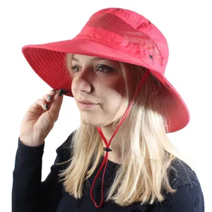 Solid color wide brim bucket hat outdoor sun protection breathable summer beach hat for men