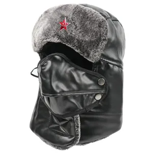 Bonnet ushanka en cuir d'hiver avec insigne étoile soviétique, casquette aviateur coupe-vent pour tous