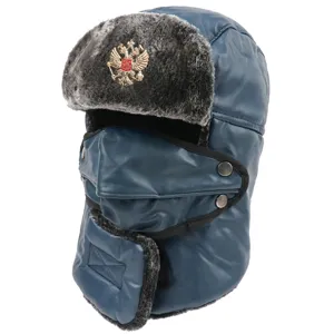 Bonnet trappeur chaud hiver avec masque cuir synthétique uschanka coupe-vent homme femme