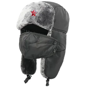 Winter black ushanka hat windproof waterproof warm bomber hat with removable mask