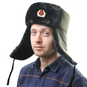 Soviet badge winter ushanka hat windproof warm earflap bomber hat for outdoor men and women