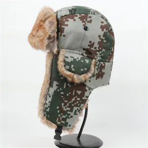 Winter warme Camouflage Bombermütze mit Plüsch Ohrenklappen dicke Kälteschutzmütze.