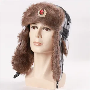 Χειμερινό ζεστό καπέλο ushanka με σοβιετικό σήμα, παχύ καπέλο με αυτιά για εξωτερική χρήση.