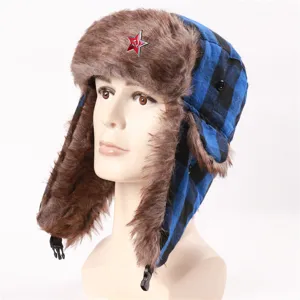 Σοβιετικό καπέλο ushanka χειμερινό ζεστό αντιανεμικό καρό καπέλο bomber για άνδρες