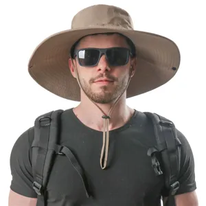 Mens womens outdoor sun hat wide brim waterproof breathable khaki hiking fishing cap