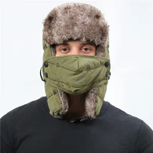 Verdickte warme Winter Bombermütze mit süßer Katzenstickerei, winddichter Maske und Ohrklappen Detail