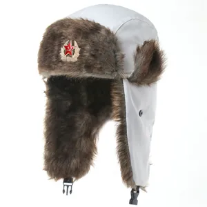 Sovjet stijl Ushanka bomber muts met rode ster badge, warme wintermuts met oorkleppen voor buiten.