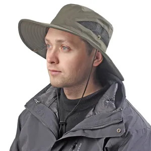Outdoor sun hat breathable mesh bucket cap with wind rope for hiking travel fishing summer unisex