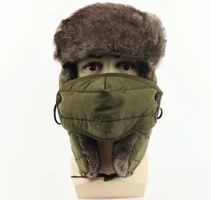 Dicke Winter Bombermuetze mit Gesichtsmaske Winddichte Ohrenklappen Ushanka Skimuetze