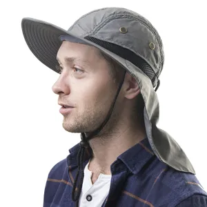 Outdoor sun protection hat with neck flap waterproof anti-UV fishing cap for hiking.