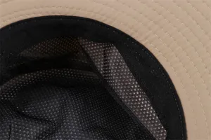 Detail view of the inner breathable mesh lining of the summer outdoor sun protection bucket hat.