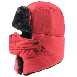 Winter warm trapper hat windproof bomber hat with thick plush earflaps and detachable face mask for outdoor