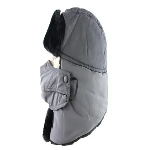 Grey winter bomber hat with face mask, thickened waterproof earflap thermal cap for outdoor riding