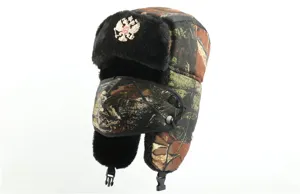 Winter camouflage ushanka hat with windproof face mask thick warm earflap cap for outdoor sports