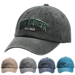 Unisex Washed Cotton Baseball Cap Vintage Letter Embroidered Adjustable Dad Hat Casual Sun Protection Hat For Men Women