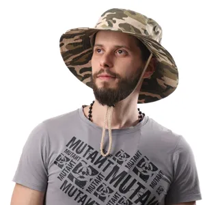 Men's Outdoor Camouflage Bucket Hat Wide Brim Sun Protection Hiking Fishing Cap Cotton
