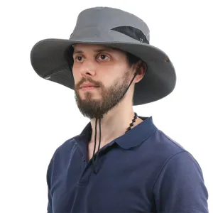 Mens sun bucket hat outdoor fishing hiking cap breathable anti-uv sunhat summer grey