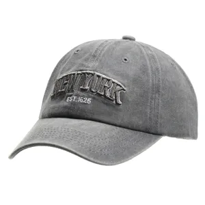 Washed cotton baseball cap with detailed embroidery, stylish grey casual hat for men and women