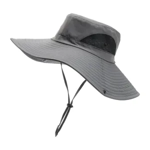 Grauer Sonnenhut mit breiter Krempe, atmungsaktives Mesh und verstellbarem Kinnriemen Outdoor.