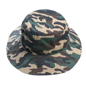 Outdoor camouflage bucket hat for men, summer sun protection fishing hat with wide brim.