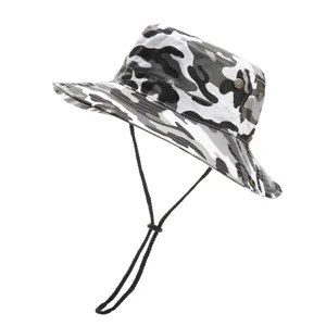 Camo bucket hat outdoor sun protection hiking fishing cap with adjustable chin strap