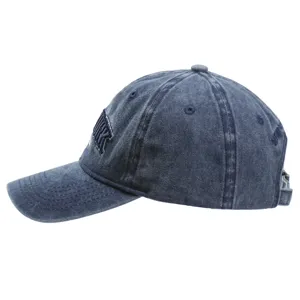 Washed cotton baseball hat for men and women, classic casual denim blue sun visor cap.