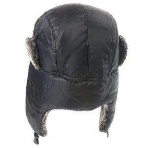 Black winter trapper hat with warm faux fur earflaps windproof outdoor cap for cold weather