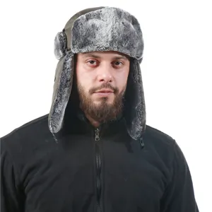 Detailed view of winter warm trooper hat with soft faux fur earflaps and windproof exterior.