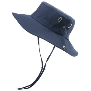 Outdoor sun protection bucket hat for hiking and camping, waterproof quick-drying navy blue.