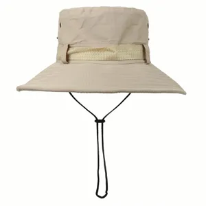 Men's outdoor sun bucket hat breathable UV protection fishing hiking cap khaki color.