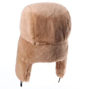 Plush ushanka detail shot, showing soft faux fur texture and warm earflap design for winter.