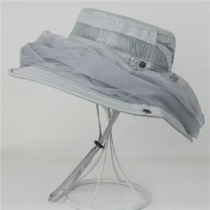 Summer outdoor mesh mosquito net sun hat quick dry fisherman hiking cap in gray color.