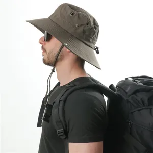 Outdoor sun protection bucket hat quick drying waterproof hiking hat side view detail