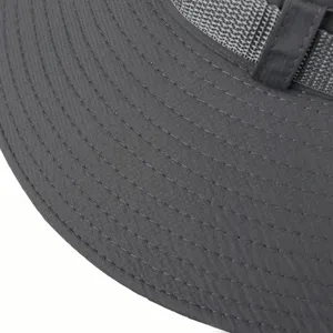 Close-up detail of men outdoor sun hat brim parallel stitching and inner breathable strap.