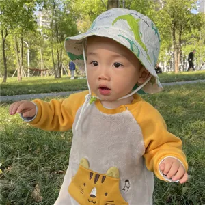 Kids Summer Sun Protection Bucket Hat Cartoon Crocodile Print Breathable Outdoor Beach Cap