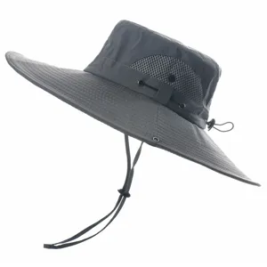 Unisex Summer Outdoor Hiking Sun Hat Waterproof Wide Brim Breathable Fishing Bucket Cap Grey