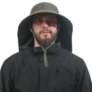 Outdoor sun protection hat with neck flap for men and women, UV blocking safari fishing cap.
