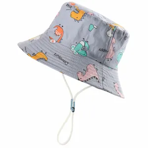 Kids pure cotton bucket hat cute cartoon dinosaur print sun protection outdoor sun hat