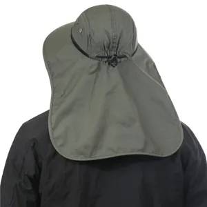 Unisex outdoor sun hat with neck flap army green UV protection fisherman cap for hiking fishing