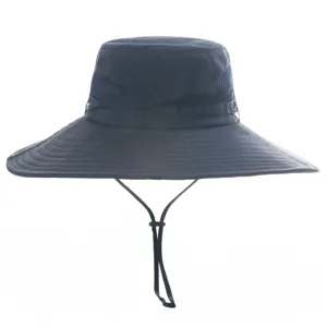 Detailed view of the wide-brim waterproof sun fishing hat with adjustable chin strap.