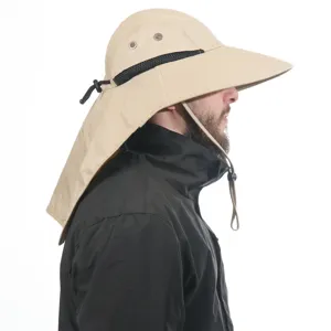 Outdoor sun protection hat with neck flap wide brim breathable mesh for hiking fishing camping