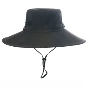 Unisex waterproof sun hat detail, wide brim breathable fishing hiking hat in black