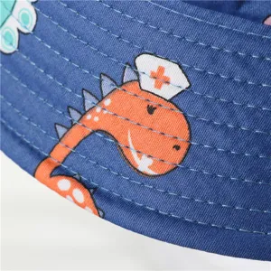 Kids cute cartoon dinosaur print cotton bucket hat outdoor sun protection fisherman hat