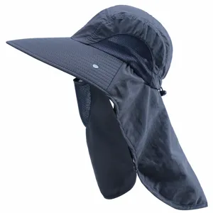Close-up detail of the outdoor sun hat showing breathable mesh and neck flap for UV protection.