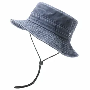 Japanese retro washed cotton bucket hat dark blue outdoor sun protection fishing hat with strap
