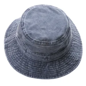 Vintage washed cotton bucket hat for men and women, stylish sun protection outdoor cap.