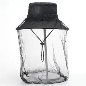 Outdoor mesh anti-mosquito sun hat detail, breathable bucket hat for fishing and hiking.