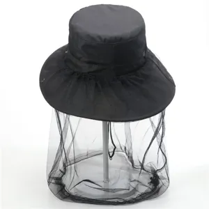 Detailed view of the black outdoor anti-mosquito sun hat mesh veil and breathable eyelets.